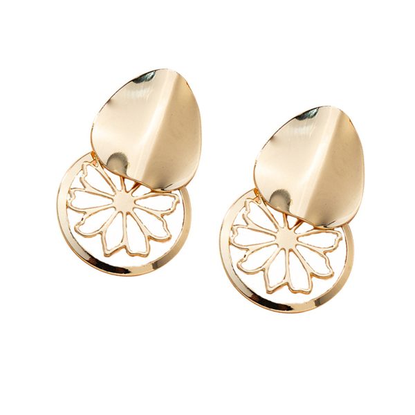 18K Gold-Plated Flower Plate Drop Earrings For Cheap