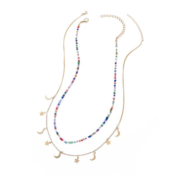 Blue & Red Acrylic Beaded Necklace & 18K Gold-Plated Celestial Pendant Necklace Set Online now