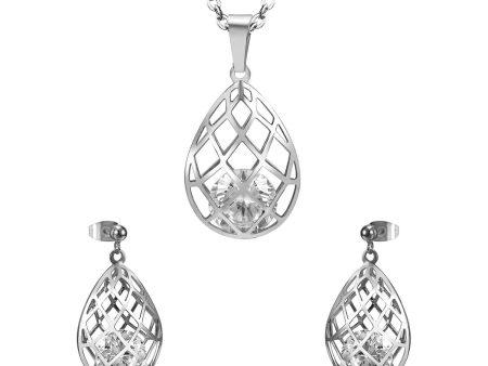 Clear Cubic Zirconia & Silver-Plated Caged Drop Earrings & Pendant Necklace Online Hot Sale