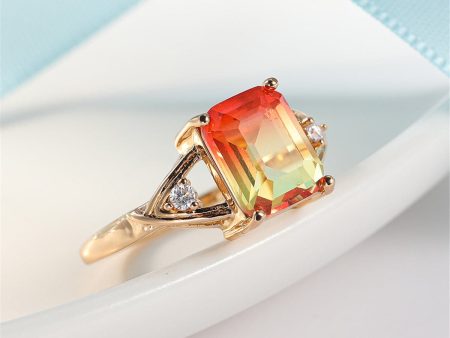 Yellow Crystal & Cubic Zirconia Cushion Openwork Ring on Sale