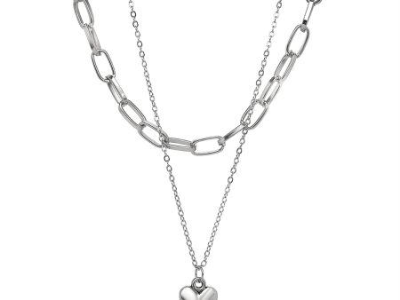 Silver-Plated Heart Layered Necklace For Sale