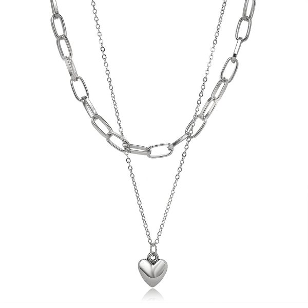 Silver-Plated Heart Layered Necklace For Sale