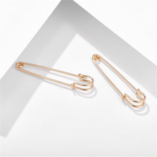 18K Gold-Plated Openwork Safety Pin Drop Earrings Fashion