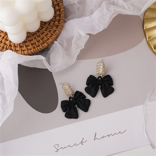 Black Acrylic & Cubic Zirconia Bow Baguette-Cut Drop Earrings Online