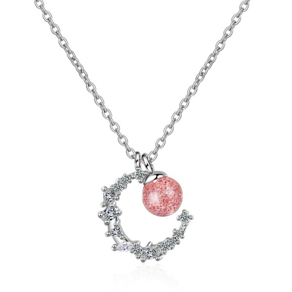 Strawberry Red Crystal & Cubic Zirconia Moon Pendant Necklace Sale