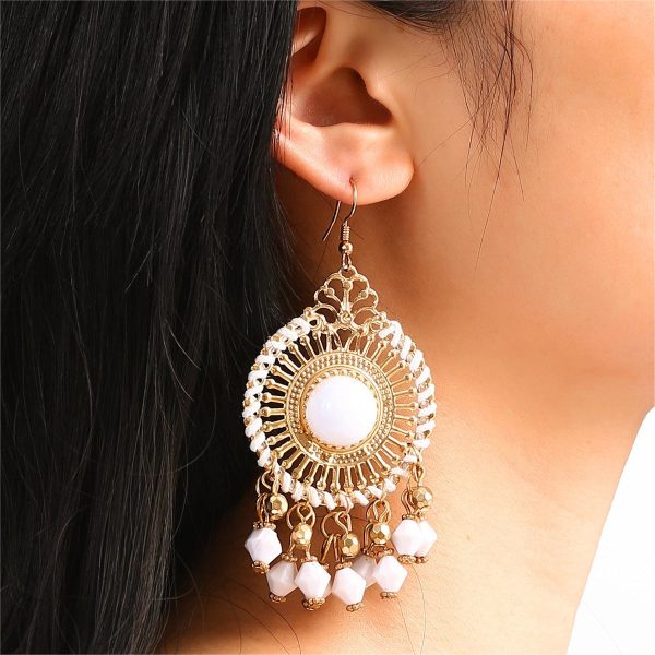 White Acrylic & Enamel 18K Gold-Plated Openwork Round Drop Earrings For Sale