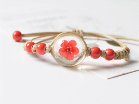 Red Peach Blossom & Ceramic Bead Adjustable Bracelet Online