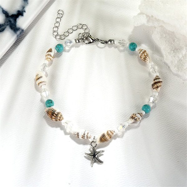 Blue & Silver-Plated Shell & Starfish Charm Anklet Online now