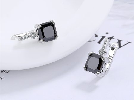 Black Crystal & Cubic Zirconia Princess-Cut Huggie Earrings For Cheap