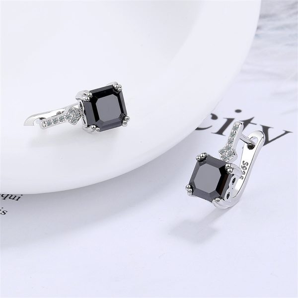 Black Crystal & Cubic Zirconia Princess-Cut Huggie Earrings For Cheap