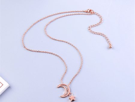 18K Rose Gold-Plated Moon & Star Pendant Necklace For Sale