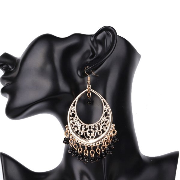 Black Turquoise & 18K Gold-Plated Openwork Drop Earrings Supply