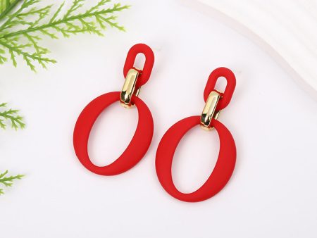 Wine Red Enamel & 18K Gold-Plated Openwork Oval Drop Earrings For Sale