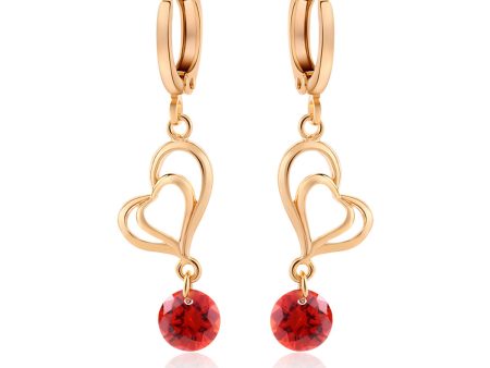 Red Cubic Zirconia & 18K Gold-Plated Open Heart Drop Earrings Online Hot Sale