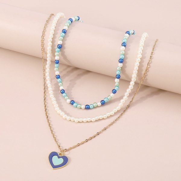 Blue Enamel & Pearl 18K Gold-Plated Heart Pendant Necklace Set Online Hot Sale