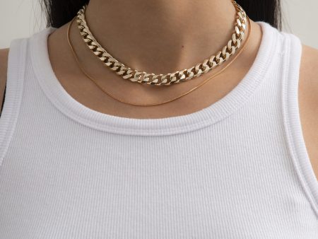 18K Gold-Plated Curb Chain Choker Necklace & Mini Herringbone Chain Discount