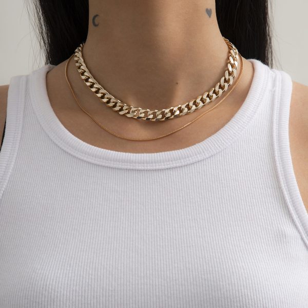 18K Gold-Plated Curb Chain Choker Necklace & Mini Herringbone Chain Discount