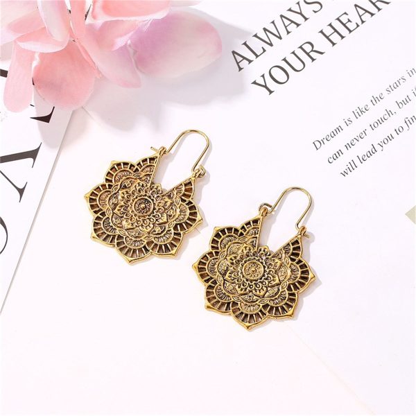 18K Gold-Plated Openwork Flower Drop Earrings Discount