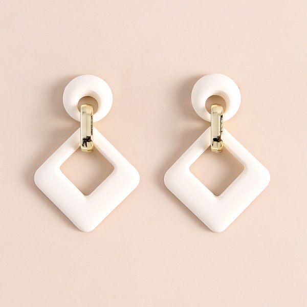 Beige Enamel & 18K Gold-Plated Open Rhombus Drop Earrings on Sale