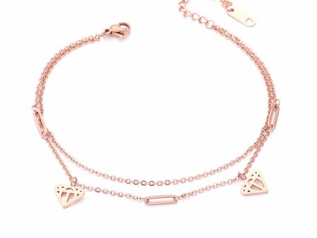 18K Rose Gold-Plated Heart Layer Anklet Fashion