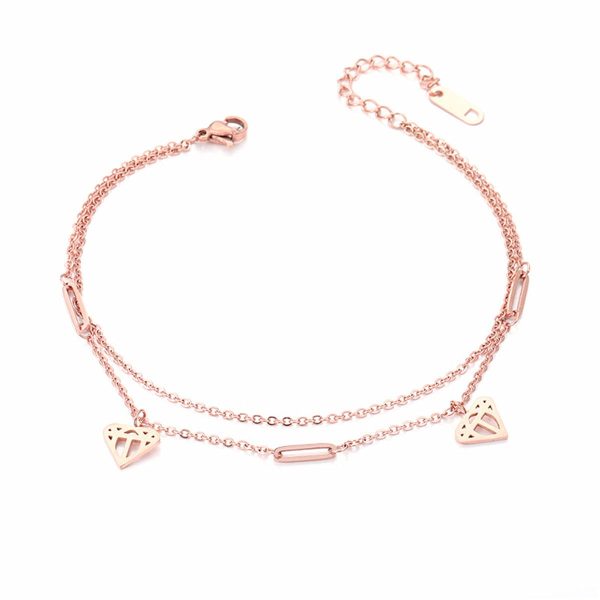 18K Rose Gold-Plated Heart Layer Anklet Fashion