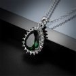 Green Crystal & Silver-Plated Pear-Cut Halo Pendant Necklace on Sale