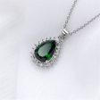 Green Crystal & Silver-Plated Pear-Cut Halo Pendant Necklace on Sale