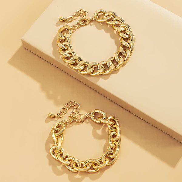 18K Gold-Plated Curb Chain Bracelet Set Sale