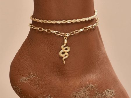 18K Gold-Plated Snake Charm Anklet & Rope Chain Anklet For Sale