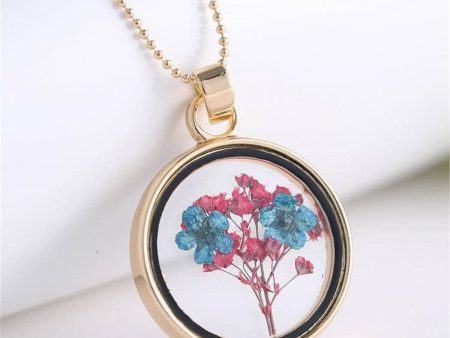 Blue & 18K Gold-Plated Pressed Peach Blossom Round Pendant Necklace Online Hot Sale