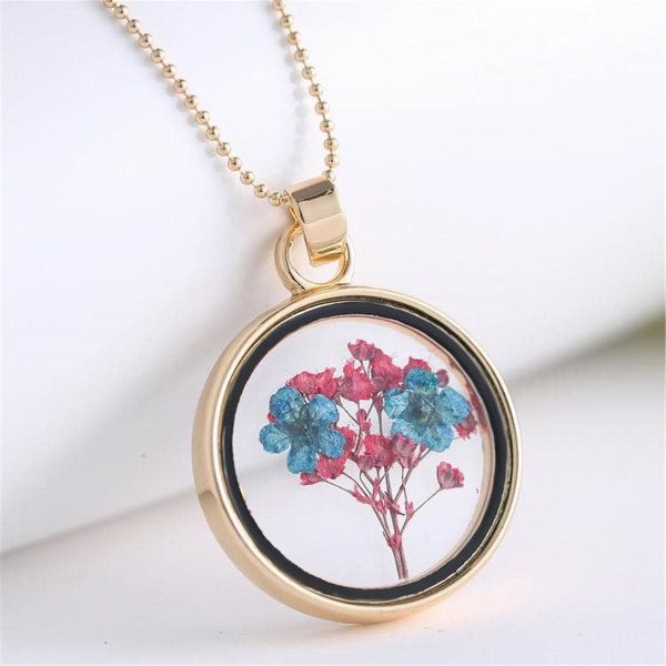 Blue & 18K Gold-Plated Pressed Peach Blossom Round Pendant Necklace Online Hot Sale