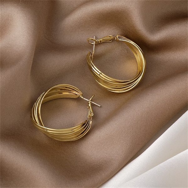 18K Gold-Plated Layered Hoop Earrings For Sale