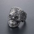 Silver-Plated Floral Skull Band Ring Fashion