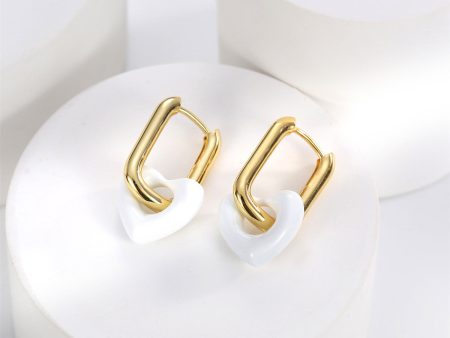 White & 18K Gold-Plated Heart Huggie Earrings Supply