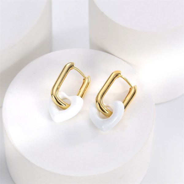 White & 18K Gold-Plated Heart Huggie Earrings Supply