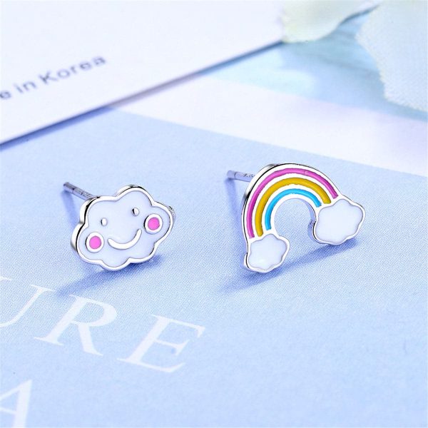 White Cloud & Rainbow Asymmetrical Stud Earrings Online