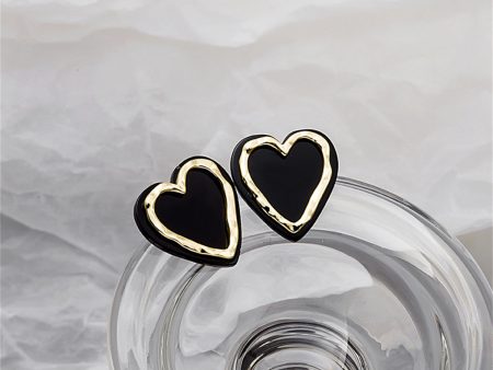 Black Acrylic & 18K Gold-Plated Heart Stud Earrings on Sale