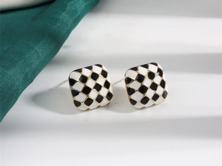 Black & White Checkerboard Square Stud Earrings Discount