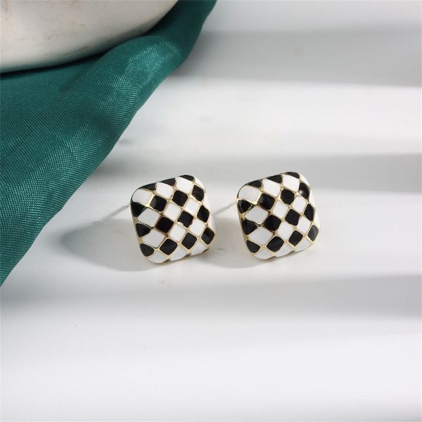 Black & White Checkerboard Square Stud Earrings Discount