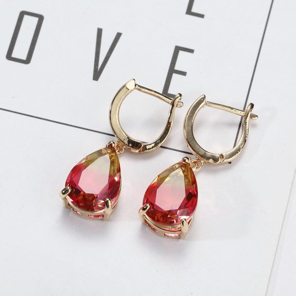 Yellow & Red Crystal Teardrop Leverback Earrings For Cheap