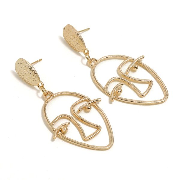 18K Gold-Plated Hollow Face Drop Earrings Fashion