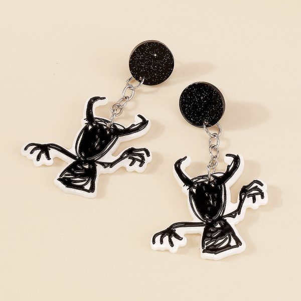 Black Acrylic & Silver-Plated Ghost Drop Earring Discount