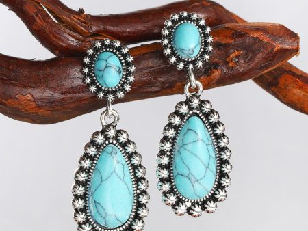 Turquoise & Silver-Plated Drop Earrings Cheap