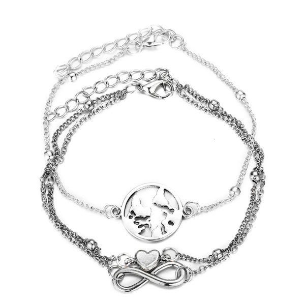 Silver-Plated Heart Infinity Anklet Set Fashion