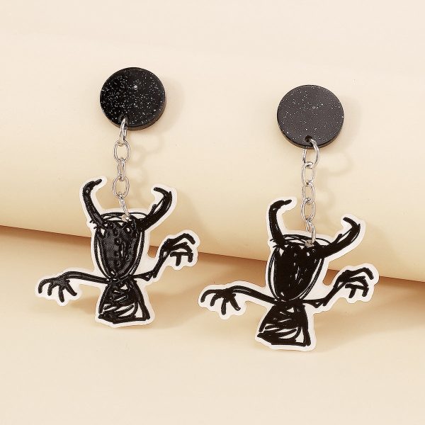 Black Acrylic & Silver-Plated Ghost Drop Earring Discount