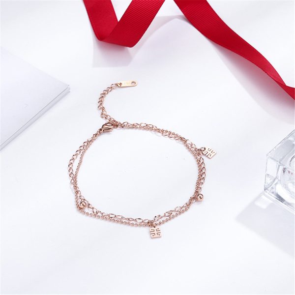 18K Rose Gold Chinese Letter Charm Layer Anklet For Discount