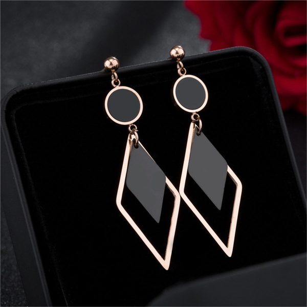 Black Acrylic & 18K Rose Gold-Plated Stacked Rhombus Drop Earrings Online