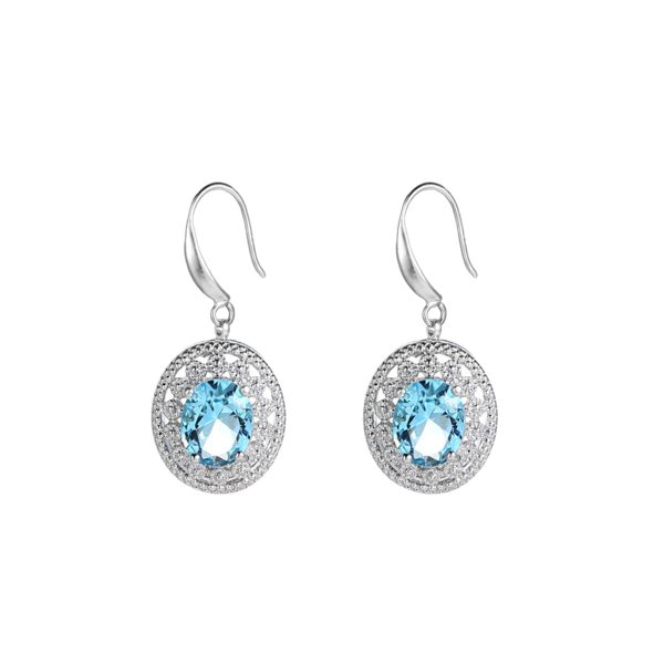 Sea Blue Crystal & Cubic Zirconia Silver-Plated Oval Drop Earrings Online now