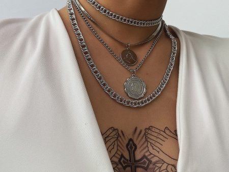 Silver-Plated Coin Layered Pendant Necklace Set Sale