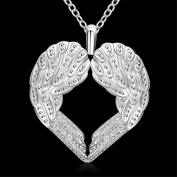 Silver-Plated Heart Shape Wings Pendant Necklace Cheap